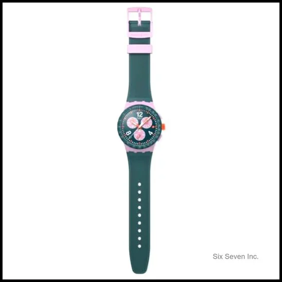 Unisex Quartz Chronograph Watch Polymer Case Green Strap Retro Sporty